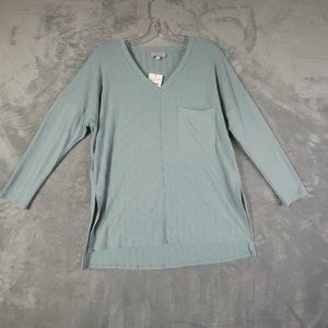 Status By Chenault Womens Hi Lo Top‎ Green Long Sleeve V Neck Split Hem XS New